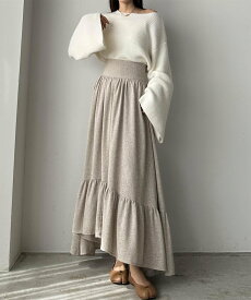 【SALE／74%OFF】JUNOAH Louere ツイード裾フレアスカート ジュノア スカート ロング・マキシスカート グレー ベージュ
