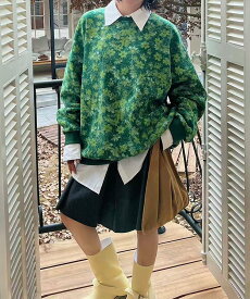 【SALE／10%OFF】HOOK HOOK for girls 総柄スウェット トレンドプリント 韓国ストリート/原宿ガーリー アイモハ トップス スウェット・トレーナー グリーン ブラック グレー ベージュ【送料無料】