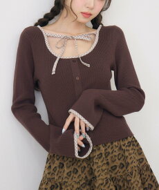 ems excite 【新色追加】チェックパイピングNTPO レトロガール トップス ニット ブラック ベージュ ブラウン