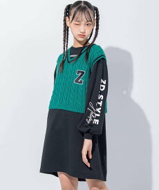 【SALE／50%OFF】ZIDDY 【 ニコ☆プチ 掲載 】2点セットロゴワッペンベスト&ワンピース(130~160cm) ベベ オンライン ストア 福袋・ギフト・その他 その他 グリーン ベージュ