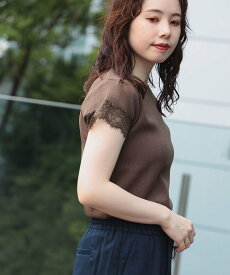 【SALE／20%OFF】BEAMS HEART WOMEN 袖レース アイレットニット プルオーバー 25SS ビームス ハート トップス ニット ブラウン ホワイト ネイビー