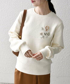 SHIPS any 《追加予約》SHIPS any:＜手洗い可能＞裏起毛 ビジュー クルーネック コンパクト プルオーバー シップス トップス スウェット・トレーナー グレー ネイビー ホワイト ブラック【送料無料】