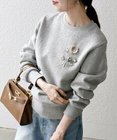 SHIPS any SHIPS any:＜手洗い可能＞裏起毛 ビジュー クルーネック コンパクト プルオーバー シップス トップス スウェット・トレーナー グレー ネイビー ホワイト【送料無料】