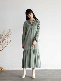 【SALE／49%OFF】LASUD キーネックジャガードフレアワンピース ラシュッド ワンピース・ドレス ワンピース イエロー グリーン ネイビー【送料無料】