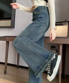 【SALE／30%OFF】miniministore フリンジ デニムパンツ ハイウエスト美脚 ミニミニストア パンツ ジーンズ・デニムパンツ ブルー ホワイト ブラック