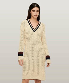 【SALE／50%OFF】TOMMY JEANS バーシティケーブルVネックニットワンピース トミーヒルフィガー ワンピース・ドレス その他のワンピース・ドレス ベージュ【送料無料】