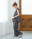 ベルト付きリネンライクワイドパンツ