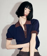ADAM ET ROPE' FEMME 【WEB限定】ハーフスリーブバイカラーポロニット アダムエロペ トップス ポロシャツ…