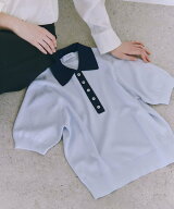 ADAM ET ROPE' FEMME 【WEB限定】ハーフスリーブバイカラーポロニット アダムエロペ トップス ポロシャツ…