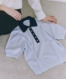 ADAM ET ROPE' FEMME 【WEB限定】ハーフスリーブバイカラーポロニット アダムエロペ トップス ポロシャツ ブラック ネイビー ブルー【送料無料】