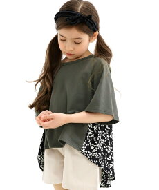 子供服 Bee 異素材トップス 無地 花柄 シフォン カジュアル 子供服 キッズ 女の子 Bee カンコクコドモフク ビー トップス その他のトップス グリーン ブラック ブルー