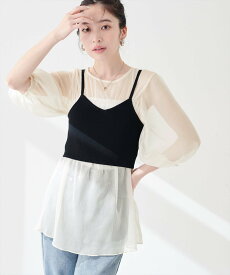 natural couture シアー楊柳ブラウス+ニットビスチェSET ナチュラルクチュール トップス シャツ・ブラウス ホワイト パープル ベージュ【送料無料】