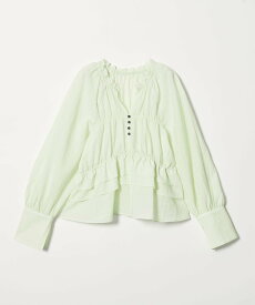 EMMEL REFINES ＜EMMEL REFINES＞EM フリルギャザー キーネック ブラウス ユナイテッドアローズ グリーンレーベルリラクシング トップス シャツ・ブラウス ホワイト ブルー【送料無料】