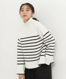 【SALE／30%OFF】NATURAL BEAUTY BASIC タートルパネルボーダーニット ナチュラルビューティベーシック トップス ニット ブラック パープル【送料無料】