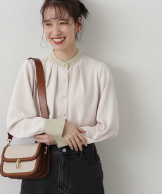 N. Natural Beauty Basic パールボタンバイカラーブラウス エヌ ナチュラルビューティーベーシック* トップス シャツ・ブラウス ホワイト ブラック【送料無料】