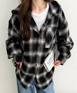 フード付きオーバーサイズチェックシャツ