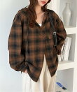 フード付きオーバーサイズチェックシャツ