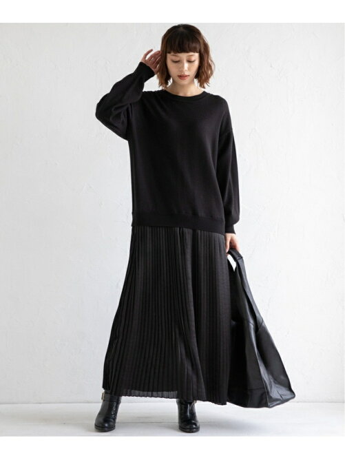 Munich ウールジャージー サテンプリーツドッキング2wayロングワンピース Rakuten Fashion 楽天ファッション 旧楽天ブランドアベニュー V