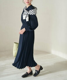 【SALE／28%OFF】ROPE' PICNIC サイドプリーツキーネックワンピース ロペピクニック ワンピース・ドレス ワンピース ネイビー ベージュ【送料無料】