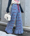 CIAOPANIC TYPY 【HELLO.SANFRANCISCO】裾フリル総柄刺繍イージーワイドデニム チャオパニックティピー パンツ ジーンズ・デニムパンツ ブルー【送料無料】