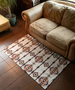 チャイハネ オルテガ柄大判コットンラグ Mサイズ アミナコレクション インテリア・生活雑貨 カーペット・ラグ・マット ベージュ ブラウン ブルー【送料無料】