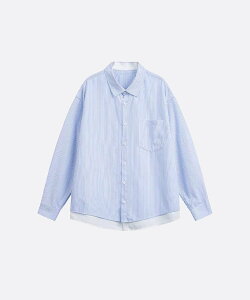 U:UME Fake Two Hem Stripe Shirt ���[�� �g�b�v�X �V���c�E�u���E�X �u���[�y���������z
