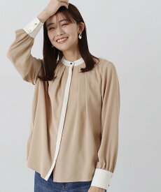 N. Natural Beauty Basic バイカラーバンドカラーブラウス エヌ ナチュラルビューティーベーシック* トップス シャツ・ブラウス グレー【送料無料】