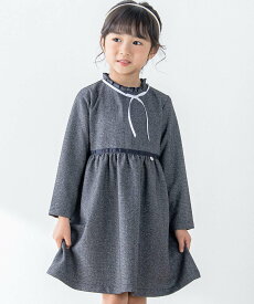 BeBe Petits Pois Vert 【お揃い】リボン付きチェック無地ワンピース(110~130cm) ベベ オンライン ストア ワンピース・ドレス ワンピース ネイビー ブラック【送料無料】