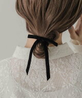 SMELLY ベロアリボンポニー スメリー ヘアアクセサリー ヘアゴム ブラック