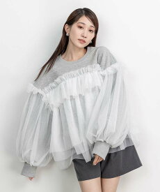 【SALE／50%OFF】RANDA 【選べる丈感】ボリュームフリルチュールスウェット ランダ トップス スウェット・トレーナー グレー ブラック ホワイト【送料無料】
