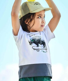 BeBe バイカラーアニマルプリント天竺半袖Tシャツ(80~140cm) ベベ オンライン ストア トップス カットソー・Tシャツ ブルー ホワイト オレンジ【送料無料】