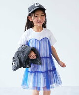 devirock ふんわり チュールドッキングワンピース 子供服 キッズ 女の子 膝丈 チュール 26SS デビロック …