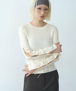 �ySALE�^50%OFF�zCODE A ribbon slit pullover �R�[�h�G�[ �g�b�v�X �j�b�g �O���[ �z���C�g�y���������z