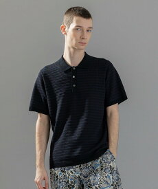 JOSEPH HOMME 【洗える】ジオメトリックボーダー ポロニット ジョゼフ オム トップス ポロシャツ ネイビー【送料無料】