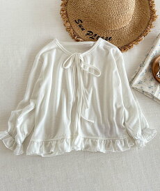 【SALE／20%OFF】aimoha KIDS 【aimoha-KIDS-】リボン付きフリルガーゼカーディガン アイモハ トップス カーディガン ホワイト ピンク