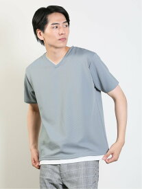 【SALE／42%OFF】TAKA-Q リップル フェイクVネック半袖Tシャツ タカキュー トップス カットソー・Tシャツ グリーン グレー ブルー