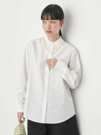 【SALE／20%OFF】earth music&ecology スタンドフリルシャツ ブラウス/レディース/長袖/24SS アースミュージック&エコロジー トップス シャツ・ブラウス ホワイト ブルー