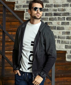 【SALE／50%OFF】1PIU1UGUALE3 RELAX グラデーションニットジップパーカー シフォン トップス パーカー・フーディー ブラック ホワイト【送料無料】