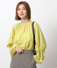 【SALE／50%OFF】OPAQUE.CLIP シャーリングボリュームスリーブブラウス【洗濯機洗い可】 オペークドットクリップ トップス シャツ・ブラウス イエロー ブルー ブラック グレー