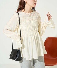 FREAK'S STORE シアーギャザーフリル袖ロングスリーブブラウス【限定展開】 フリークスストア トップス シャツ・ブラウス ベージュ ブラック ブルー【送料無料】
