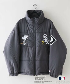 MLB MLB/(M)MLB PEANUTS バファー JKT ジーンズメイト ジャケット・アウター ダウンジャケット・ダウンベスト ブラック グレー【送料無料】