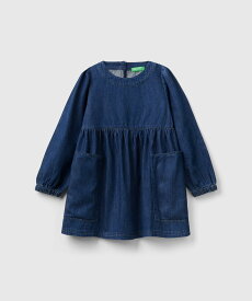 【SALE／65%OFF】BENETTON (UNITED COLORS OF BENETTON.) (K)キッズデニムビッグポケット長袖パフスリーブワンピースG ベネトン(ユナイテッド カラーズ オブ ベネトン) ワンピース・ドレス ワンピース ネイビー