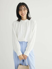 【SALE／50%OFF】Green Parks BEST PRICE ケア楽 スタンドフリルブラウス 24SS/長袖/レディース グリーンパークス トップス シャツ・ブラウス ホワイト ネイビー ブラック