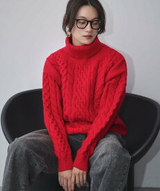 【SALE／22%OFF】ELFRANK タートルネック ケーブルニット プルオーバー リバーフィールド アンド コー トップス ニット グレー レッド【送料無料】