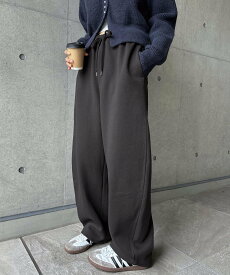 【SALE／20%OFF】andme 裏起毛 スウェット カーブ ロング パンツ アンドミー パンツ その他のパンツ ブラック ホワイト ブラウン ベージュ【送料無料】