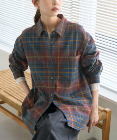 【SALE／20%OFF】ROPE' PICNIC チェックネルシャツ/リンクコーデ ロペピクニック トップス シャツ・ブラウス オレンジ ブルー グレー ベージュ【送料無料】