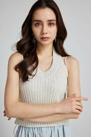 【SALE／50%OFF】rienda ホルターNCクロップドKnit TOP リエンダ トップス ノースリーブ・タンクトップ オレンジ ホワイト パープル ブラック