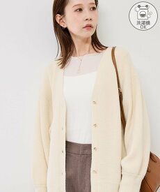 【SALE／40%OFF】ROPE' PICNIC 【新色追加】スフレニットシリーズ 変形メタルボタンミドル丈カーディガン/イージーケア・リンクコーデ ロペピクニック トップス カーディガン レッド ブルー パープル ベージュ ブラック ホワイト ピンク