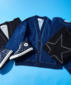 CONVERSE TOKYO BACK STAR★ PATCH DENIM SWEAT CARDIGAN コンバーストウキョウ トップス スウェット・トレーナー ブルー ブラック【送料無料】