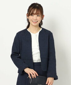 LAURA ASHLEY 【セレモニー/同柄アイテムあり】ノーカラージャカードジャケット ローラ アシュレイ ジャケット・アウター ノーカラージャケット ネイビー【送料無料】